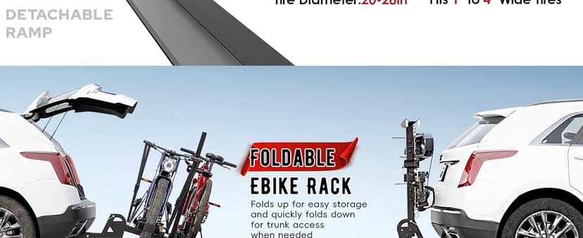 Ebike Rack with Ramp, Foldable Bike Rack for Tow Hitch, Heavy Duty Bike Carrier for 2 Fat Tire Bikes with 300LBS Load Capacity - Fits SUV, Truck, Trailer, RV