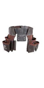 LAUTUS Oil Tanned Leather Tool Pouch Bag | Black | Carpenter, Construction, Framers, Handyman | 10 Pockets, 2 Hammer Holders | 100% Leather