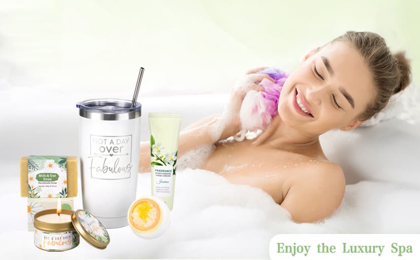 Birthday Gifts for Women Self Care Friendship Gifts, Vanilla Relaxing Spa Gifts Basket Care Package w/ Luxury Flannel Blanket 20 Oz Tumbler, Unique Mothers Day Gift Idea for Mom Her Friend Sister Wife