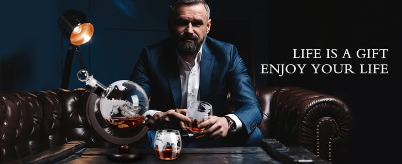 Whiskey Decanter Sets for Men, Whiskey Decanter Globe Set with 2 Etched Globe Whisky Glasses for Liquor, Bourbon, Cocktails, Vodka, Scotch liquor decanter Sets - 850ml