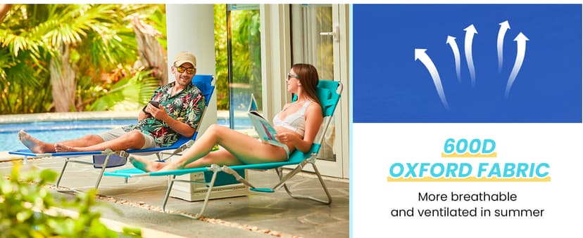#WEJOY Folding Tanning Chair with Face Hole, 5 Positions Face Down Beach Lounge Chairs with Pillow for Outside Sunbathing Poolside (Blue/White)