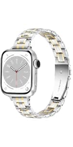 Slim Metal Band for Apple Watch Bands for Women 41mm 40mm 42mm(S10/11) 38mm iWatch Bands, Thin Dressy Fancy Strap for Apple Watch Band Series 10 11 Series 9 8 SE 7 6 5 4 3-Starlight+Rose Gold