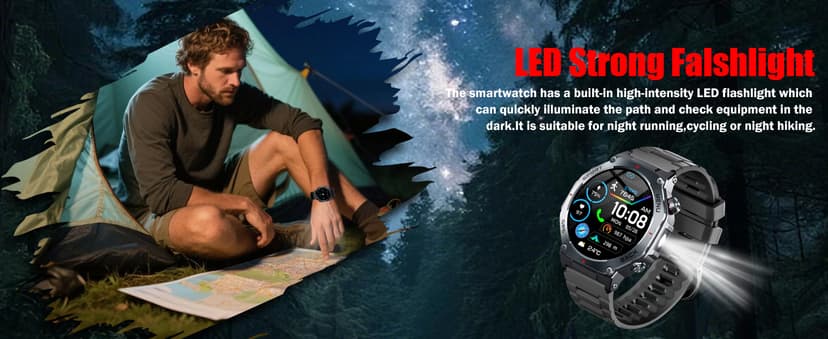 Military Smart Watch for Men Built-in GPS with LED Flashlight Compass, 1.43" AMOLED Display 5ATM Waterproof Fitness Tracker with Heart Rate/Sleep/Blood Pressure, Watches for Android/iPhone, Black