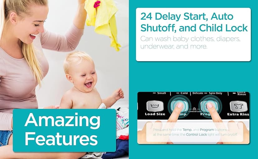 BLACK+DECKER Small Portable Washer, Washing Machine for Household Use, Portable Washer 2.0 Cu. Ft. with 6 Cycles, Transparent Lid & LED Display