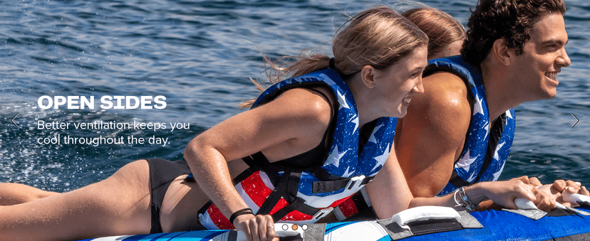 Sportstuff Stars & Stripes Life Jacket for Adults & Kids - USCG Approved Life Vest for Men, Women, Youth & Child, Open-Side Watersports Vest for Boating, Tubing & Swimming