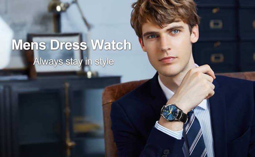 QBAIZI Men's Casual Leather Watch, Easy to Read Three-Hand Analog Stainless Steel Watches for Men, Minimalist Day Date Waterproof Luminous Mens Quartz Wristwatch