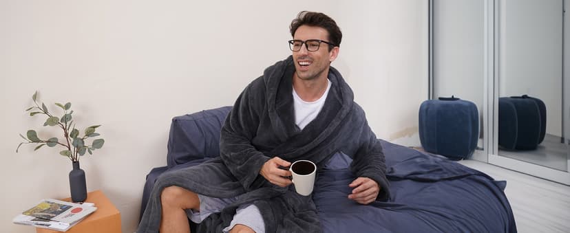 DAVID ARCHY Men's Hooded Robe Soft Coral Fleece Microfiber Bathrobe