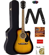 Fender FA Series Dreadnought Acoustic-Electric Guitar - Natural Bundle with Gig Bag, Strap, Strings, Picks, and Austin Bazaar Instructional DVD