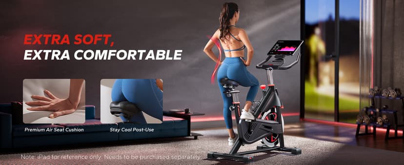 Merach Exercise Bike for Home Gym, Low Noise Stationary Bike with Brake Pad, Indoor Workout Bike with Self-Developed App, Tablet Mount and Fitness Courses for Weight Loss, 300 Lb Weight Capacity