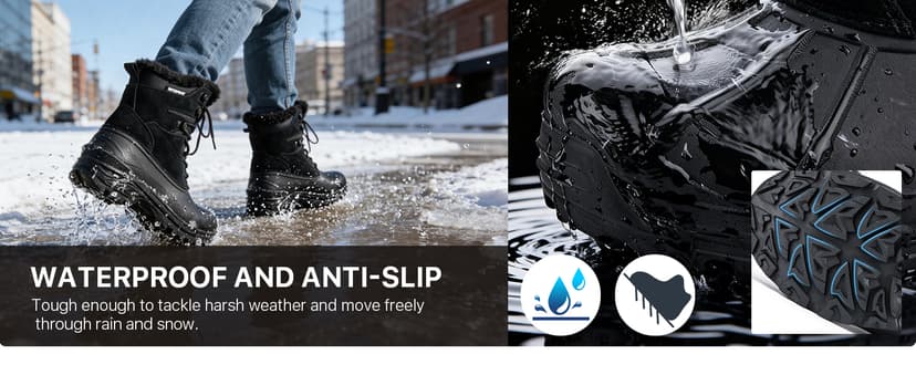 FREE SOLDIER Mens Snow Winter Boots for Men Warm Fleece Lining Winter Ski Shoes Waterproof Insulated Booties