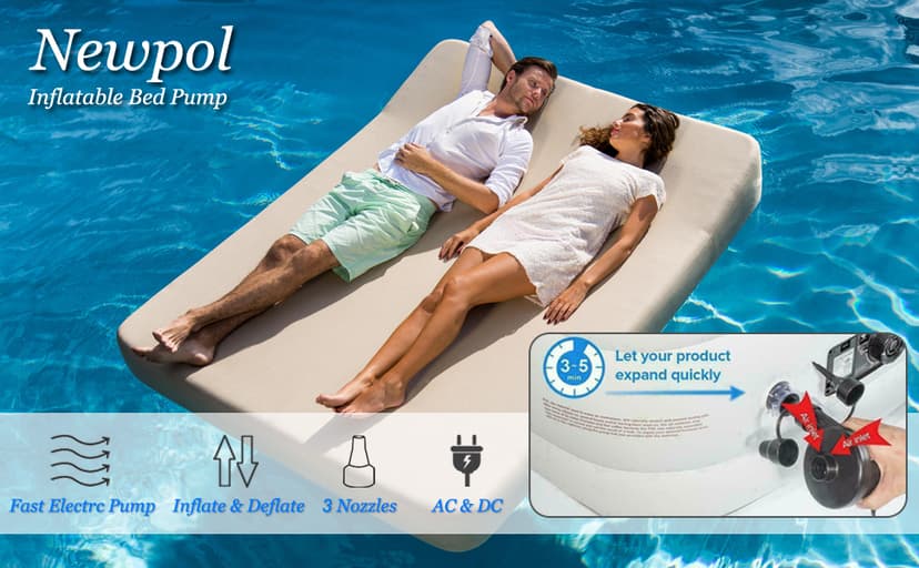 Newpol Inflatable Bed Pump, Electric Air Pump(100 Gallon/Min) for Air Mattress Beds, Inflatable Swimming Pools, Swimming Ring(AC110-240V/DC12V)