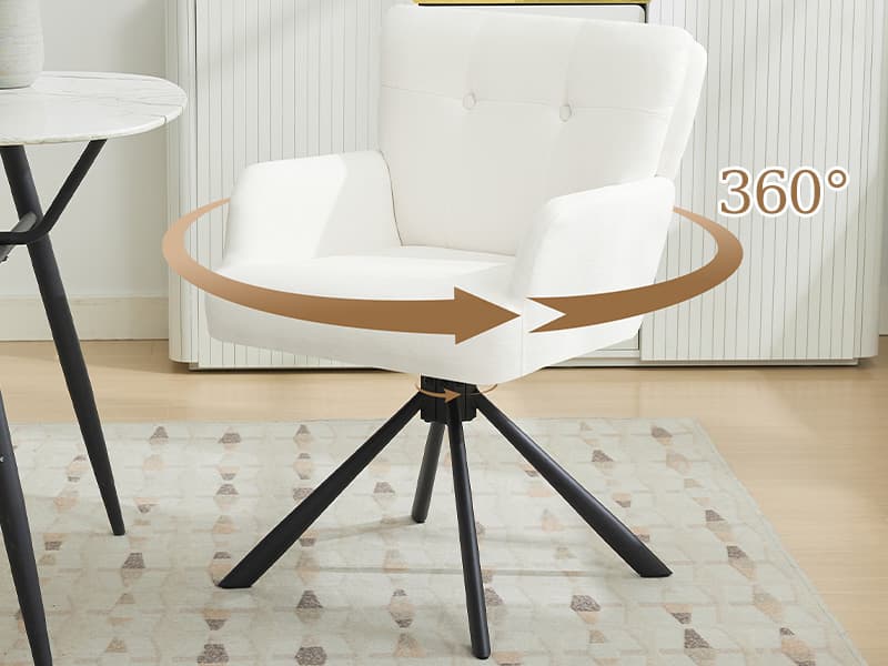 WUTUTUEE Fabric Dining Chair Modern Upholstered Swivel Dining Room Chairs Comfy Accent Armchair with Mid Back, Desk Arm Chair No Wheels for Kitchen/Living Room/Home Office, White