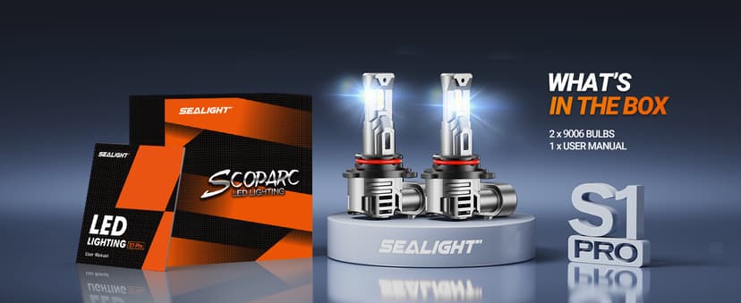 SEALIGHT 9006 Bulbs, 40000LM 6500K Fog Bulbs 1:1 Mini Size with Cooling Fan, HB4 for Powersports ATV/UTV, 3 Mins Plug-N-Play, Pack of 2
