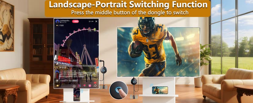 Wireless Display Adapter Designed for Multimedia Live Streaming Broadcast with Landscape/Portrait Screen Display Perfect for TikTok,YouTube,Amazon Live