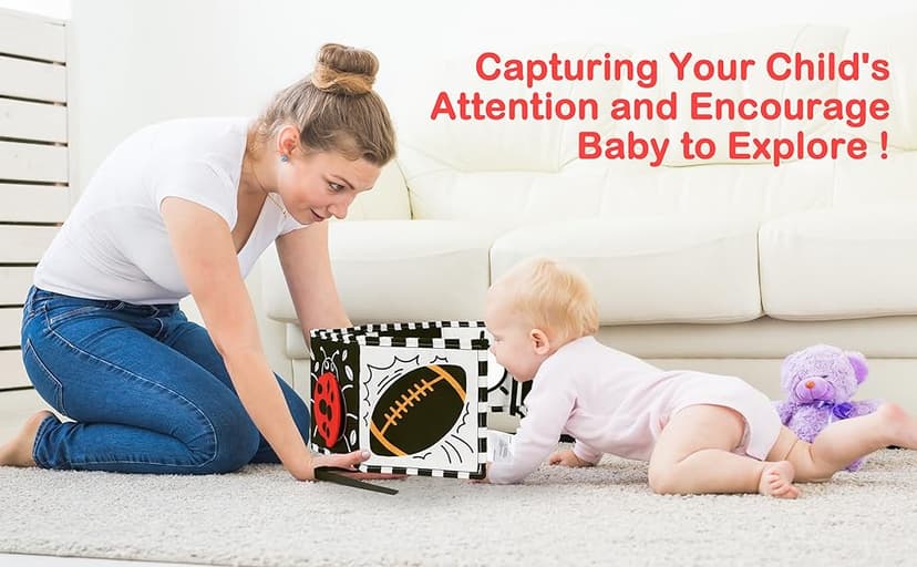 URMYWO Black and White Baby Toys, Tummy Time High Contrast Newborn Toys 0-3 Months, Soft Baby Book, Visual Stimulation Montessori Sensory Infant Toys 0-6-12 Months, Shower Gift for Boys Girls