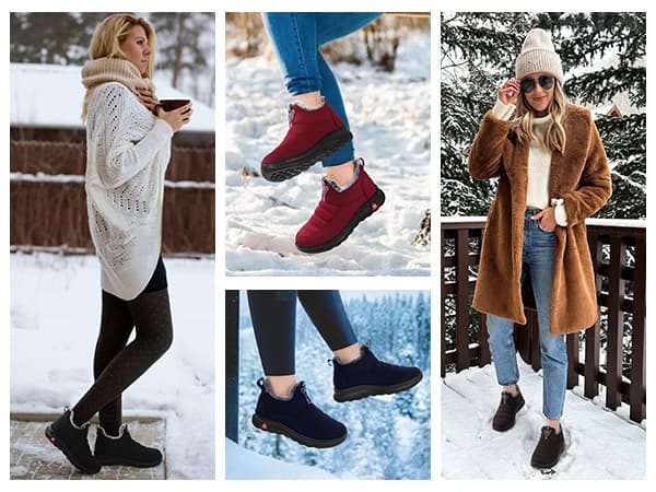 SHIBEVER Winter Boots for Women: Warm Fur Lined Slip on Ankle Snow Boots Comfortable Waterproof Anti-slip Outdoor Shoes