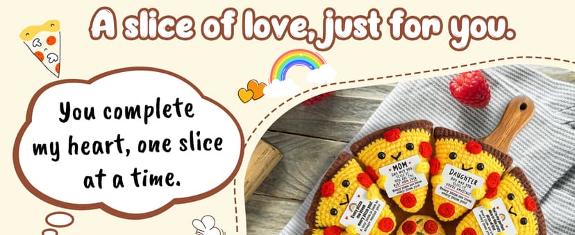 Romantic Gift For Couple Boyfriend Girlfriend Cute Handmade Crochet Pizza For Anniversary Valentine’s Day Love Gifts For Husband Wife Partner Small Birthday Gift Idea for Couples Pizza Decor