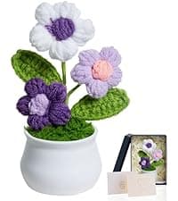 LAIDANLA Crochet Flower Potted, Pink Small Handmade Knitted Flowers Lilly of The Valley for Desk, Christmas Appreciation Birthday Gifts for Women Mom Sister Grandma Coworker Friend Teacher