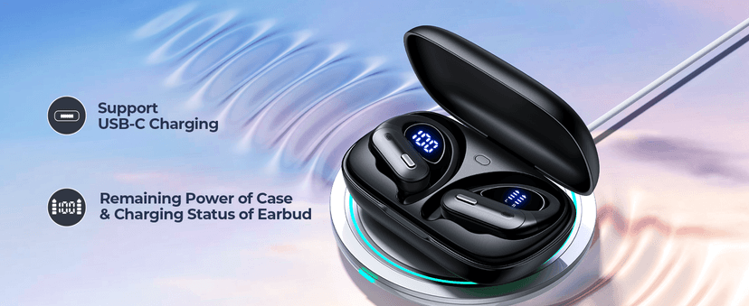 Active Noise Cancelling Wireless Earbuds Bluetooth Headphones 90 Hrs Playtime Ear Buds with Power Display Over-Ear Earphones with Earhooks IPX7 Waterproof Stereo Transparency Headset for Sports/Gym
