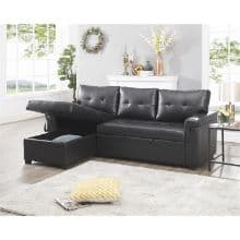 Naomi Home Modern Sectional Sofa with Storage Chaise Black/Air Leather
