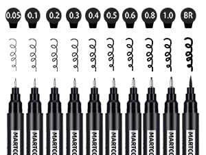 MARTCOLOR Micro Pen Fineliner Pens, 10 Size Fine Point Archival Black Ink Pens, Waterproof Multiliner Pen for Artist Illustration, Sketching, Art Drawing, Anime, Manga, DIY Gifts Projects