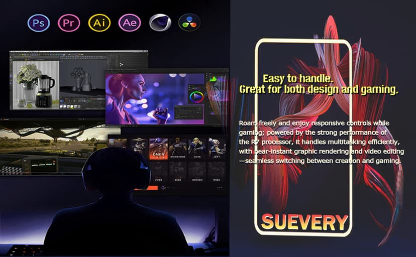 suevery High End Desktop Computer | Ryzen 7 5700X + RTX 5060 8G | 32GB DDR4 + 1TB SSD | WIFI6| Streaming Office VR Home Video 5K Editing Gaming PC