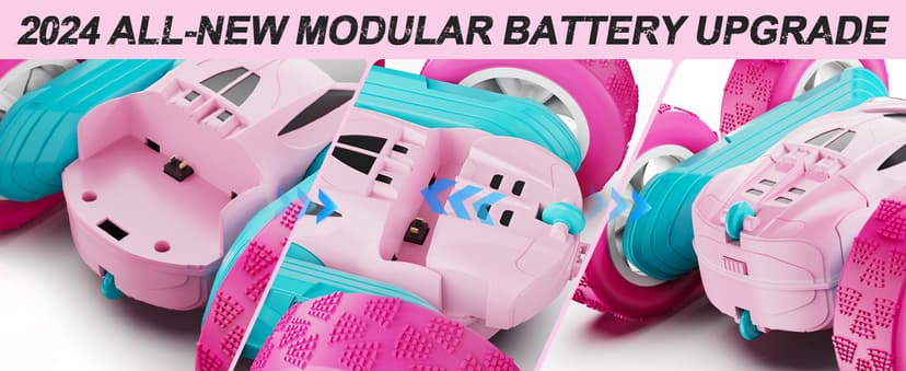 RC Cars, Pink Remote Control Car for Girls, 2.4 GHZ Double Sided RC Stunt Car 360° Rotating Remote Control Crawler with Headlights Car Toys for 6 7 8 9 10 11 12 Girls Birthday Gift Grandkids