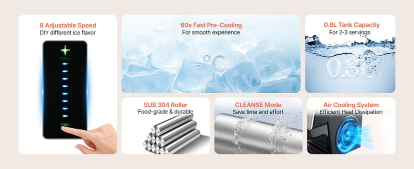 VEVOR Snowflake Ice Machine, 44LBS/24H Snowflake Ice Maker, Ice Shaver Machine with Stainless Steel Blade, Electric Snow Cone Maker with 0.2 Gal Tank, 60S Fast Pre-Cooling, for Home & Small Gatherings