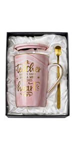Unique Teacher Appreciation Gifts for Women - Best Teachers Christmas Mug for Teachers from Student, 14Oz Pink Marble Ceramic Gold Print Teacher Cup, Birthday Retirement Graduation, Nice Gift Boxed