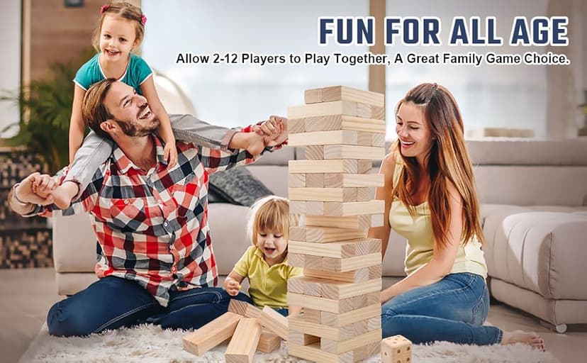 Giant Tumble Tower Games for Kids and Adults 57 Blocks New Zealand Pine Wooden Blocks Stacking to Over 4.2FT Family Game for Indoors Outdoors Yard Games for Family