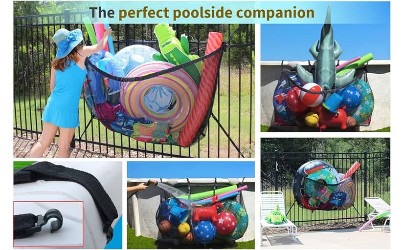 MeshTitan Heavy-Duty Pool Storage Bag - Floats & Toys Organizer with Sturdy Mesh & Anti-Sagging Support (Black)