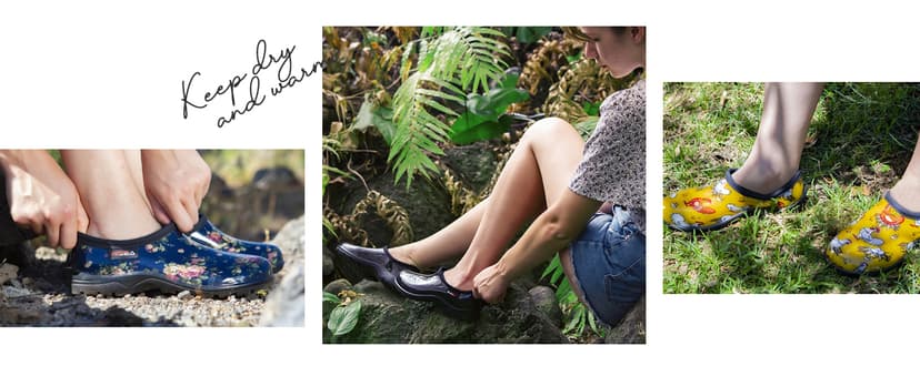 HISEA Waterproof Garden Shoe for Women Outdoor Slip-On Rain Boots Rubber Rain Shoes Short Ankle Booties and Garden Clogs with Comfort Insole