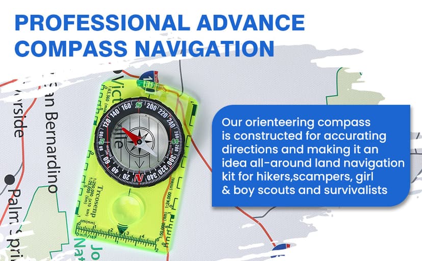 Multifunctional Waterproof Orienteering Compass Mini Portable Survival Compass for Map Reading, Hiking, Camping, Backpacking, Perfect Outdoor Scout Gifts for Kids, Orange