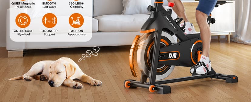 DMASUN Exercise Bike, Silent Magnetic Resistance Stationary Bike for Home with 330 LBS Capacity, Pedals with Anti-loosening Nuts, Indoor Bike with Comfortable Seat Cushion, Digital Display