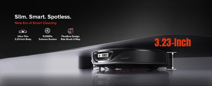 roborock Qrevo Slim Robot Vacuum and Mop Combo, 8.2cm Ultra-Slim, 3D Sensing Tech, Advanced Obstacle Recognition, 11,000Pa Suction, FlexiArm Side Brush & Mop, Auto Mop Washing & Drying, Self-Emptying