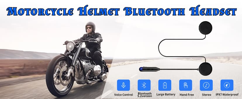 Motorcycle Helmet Bluetooth Headset Speakers with Good Sound,Loud,50 Hours Use,Large Button for Gloves,Fast and Stable Connection,Answer Automatically,Voice Assistant,IPX7 Waterproof,Easy Install