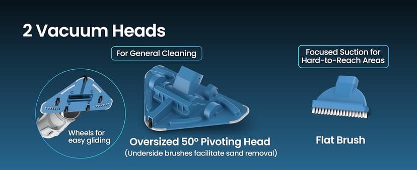 KOKIDO 2025 Cordless Pool Vacuum with 72” Pole, Standard & Fine Interchangeable Filters, Ideal for spot Cleaning, 2 Vac Heads, Spot Clean, for Small Above & Inground Pools, Spas Hot Tubs XV320