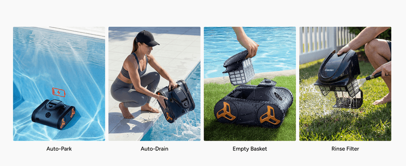 iGarden Robotic Pool Cleaner KN Series, 210-Min Runtime, Smart 3D Navigation, Full-Inverter Energy-Saving Tech, Cleans Floor, Wall & Waterline, for Above-Ground & Inground Pools, Matte Black
