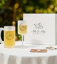 AW BRIDAL Wedding Gifts Bridal Shower Gifts Engagement Gift for Couples Newlyweds Mr & Mrs Wedding Wine Glasses Set of 2 - Wine Opener Wine Stopper with Engraved Wooden Keepsake Box