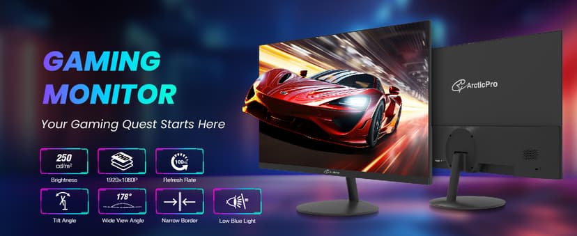 ArcticPro 22 inch 100Hz Monitor, Full HD (1920 x 1080p) Computer Monitor, 105% sRGB, 3000:1 Contrast, 3-Sided Frameless, Ultra Slim, VESA, LowBlue Mode, Tilt Adjust, HDMI *1, VGA*1