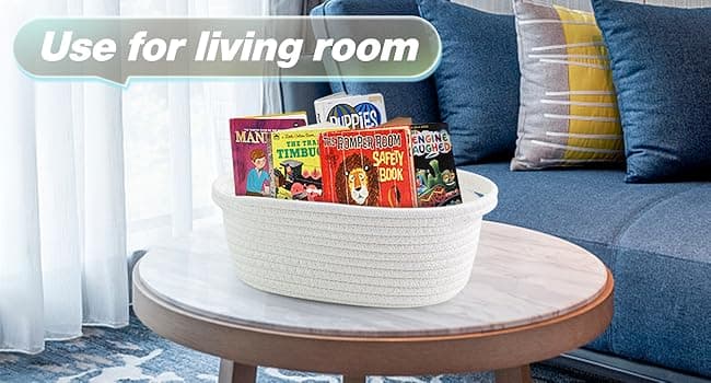 Pro Goleem Small Woven Basket with Gift Bags and Ribbons Durable Baskets for Halloween Gifts Empty Small Rope Basket for Storage 12"X 8" X 5" Baby Toy Baskets with Handles, White