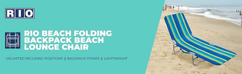 Rio Beach Portable Lay Flat Folding Backpack Beach Lounge Chair with Backpack Straps and Storage Pouch, Blue and Red