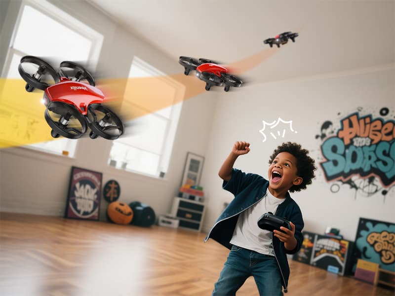 Veeniix V995 Red Mini Drone for Kids and Beginners,Indoor RC Quadcopter Plane with 3D Flips, 360° Rotation, Circle Fly, Auto Hover, Headless Mode, 21Mins 3 Batteries, Gift for Boys and Girls