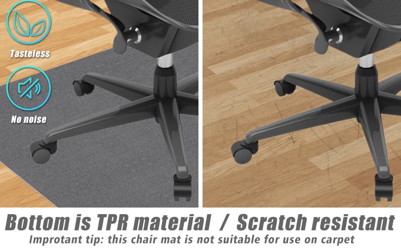 Sycoodeal Office Chair Mat for Hardwood Floor,Office Computer Gaming Chair Mat for Tile Floor,Large Floor Protector Rug,Anti-Slip,Easy to Clean,Pure Black(48"x36")