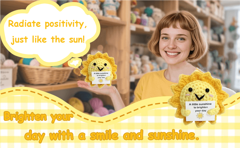 Emotional Support Sunshine with Inspiring Affirmation Card, Thoughtful Stress Relief Present, Cute Birthday Gift for Coworker Handmade Positive Energy Crochet Sun Gift for Women & Men Office Desk Decor B0FMWRB7JH