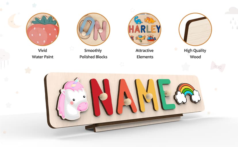 Personalized Wooden Name Puzzles for Toddlers 1-3 | Custom Wooden Name Puzzle for Easter Basket Stuffers for Toddler | Customized Baby Gifts for Boys Girls First Birthday B0CRP7NTR5