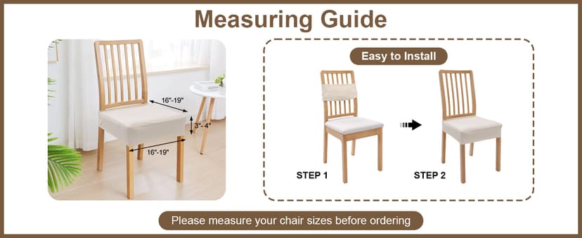 Smiry Waterproof Seat Covers for Dining Room Chairs Set of 4, Stretch Jacquard Removable Washable Chair Seat Slipcovers Protector, No Rear Covers, Beige