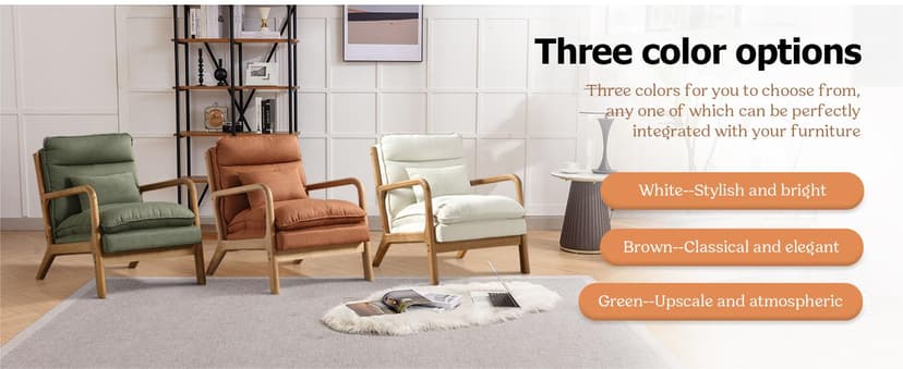 INZOY Mid Century Modern Accent Chair with Wood Frame, Upholstered Reading Armchair with Waist Cushion, Double Padded Accent Chair, Side Chair for Living Room Bedroom Office, Easy Assembly, Green