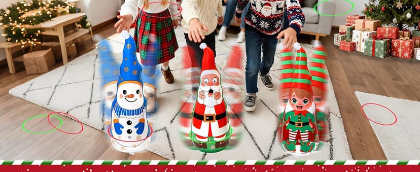 Christmas Games Gifts for Kids Family, Christmas Inflatable Santa, Snowman & Elf Ring Toss Game Set, Office Party Favors Supplies, Indoor Outdoor Carnival Party Decorations Toys