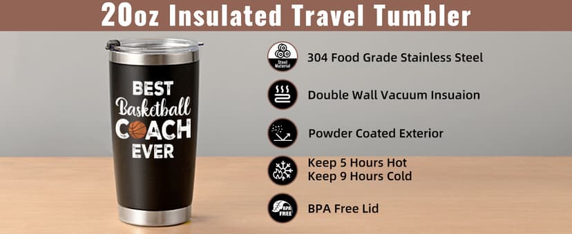 Lifecapido Basketball Coach Gifts, 20oz Coach Insulated Tumbler with Key Chain, Basketball Coach Appreciation Gifts for Men, Black